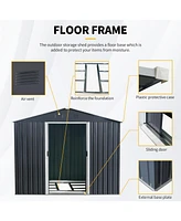 8FT x 10FT Outdoor Metal Storage Shed with Floor Base, Black