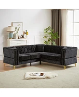 L-Shaped Sectional Sofa with Chenille Fabric and Copper Nailhead Trim