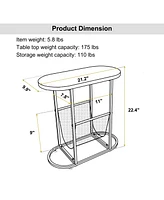 Simplie Fun Acacia Oval Small Side Tables Living Room Small Space With Magazines Organizer Storage Space