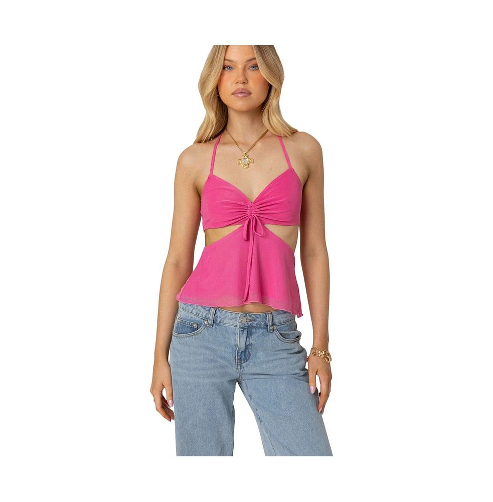 Edikted Women's Duo cutout mesh halter top