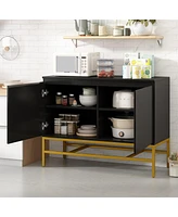 Streamdale Furniture Minimalist Luxury Cabinet Two Door Sideboard With Gold Metal Legs For Living Room, Dining Room