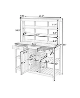 Simplie Fun Large Outdoor Wooden Potting Bench Table with Storage Options