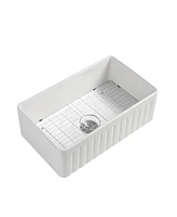 Streamdale Furniture Fireclay 33 L X 20 W Farmhouse Kitchen Sink With Grid And Strainer
