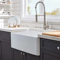 Streamdale Furniture Fireclay L X W Farmhouse Kitchen Sink With Grid And Strainer