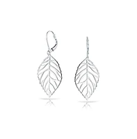 Bling Jewelry Tribal Nature Style Lightweight Open Leaf Feather Drop Dangle Lever back Earrings For Women Sterling Silver