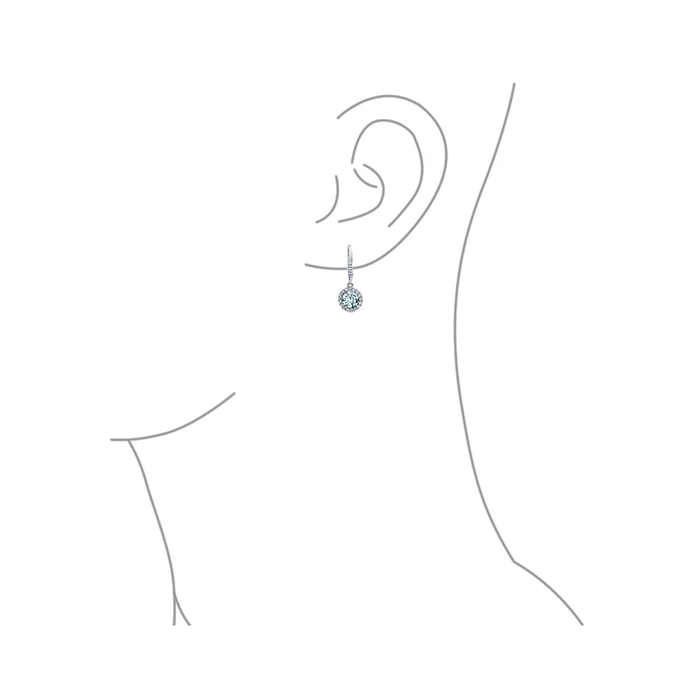 Bling Jewelry 3Ct Cubic Zirconia Round Solitaire Cz Halo Dangle Drop Lever back Earrings For Women .925 Sterling Silver
