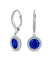 Bling Jewelry 3.5CT Royal Blue Round Solitaire Halo Cz Lever back Dangle Earrings Cubic Zirconia Sterling Silver