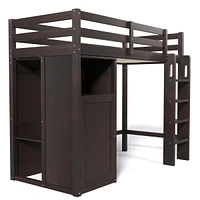 Simplie Fun Twin Loft Bed With Wardrobe, Storage Shelves And Ladder, Espresso