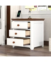 Simplie Fun Wooden Nightstand With Usb Charging Ports And Three Drawers, End Table For Bedroom