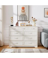 Simplie Fun 9-drawer white wood dresser, antique handles, 47.56"W x 15.75"D x 34.45"H