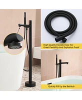 Boyel Living Modern Single-Handle Floor Mount Freestanding Tub Faucet with Hand Shower and Built-in Valve in Matte Black