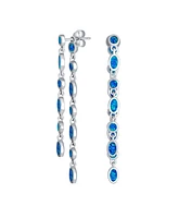 Bling Jewelry Geometric Multi Alternating Bezel Oval Round Circles 2 Strand Long Waterfall Blue Synthetic Opal Dangle Earrings Sterling Silver 2 inch