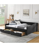 Simplie Fun Upholstered Queen Size Daybed with Drawers