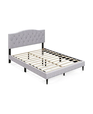 Sugift Queen Size Upholstered Platform Bed with Button Tufted Headboard-Queen Size