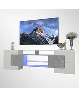 Streamdale Furniture Modern Grey/White Tv Console with Rgb Lights, 80"