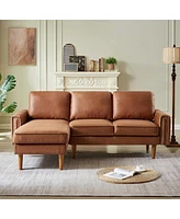 Streamdale Furniture 82.2"L-Shape Sofa Couch With Chaise Mid-Century Copper Nail Left Chaise, Brown