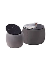 Streamdale Furniture Set Of 2 End Table With Storage, Round Accent Side Table With Removable Top For Living Room