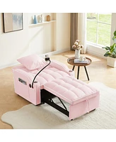 Streamdale Furniture Convertible 3-In-1 Sofa Bed, Pink, Multi-Pockets