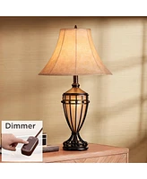 Cardiff Rustic Farmhouse Table Lamp with Table Top Dimmer Nightlight 33" Tall Brushed Iron Beige Fabric Shade for Living Room Bedroom House Bedsi