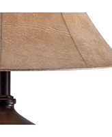 Cardiff Rustic Farmhouse Table Lamp with Table Top Dimmer Nightlight 33" Tall Brushed Iron Beige Fabric Shade for Living Room Bedroom House Bedsi