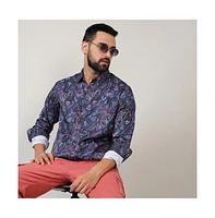 Campus Sutra Men's Navy Blue Paisley Shirt