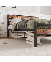 Streamdale Furniture Rustic Wood Headboard Platform Bed Frame