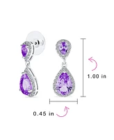 Bling Jewelry Fashion Purple Cz Halo Teardrop Drop Earrings For Women Lavender Cubic Zirconia Rhodium Plated Brass