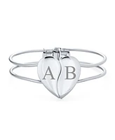 Bling Jewelry Initials Romantic Split Heart Cuff Bracelet in Rose Gold & Silver Tone Metal