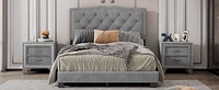 Full Upholstered Bed Frame With Rivet Design, Modern Velvet Platform Tufted Headboard