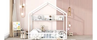 Streamdale Furniture Wooden Full Size House Bed With Storage Shelf, Kids Bed With Fence And Roof, White