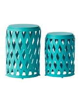 Stylish and Portable Lattice Design Patio Side Tables (Set of 2)