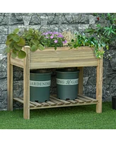 Streamdale Furniture Spacious Elevated 2-Tier Trough-Shaped Garden Bed with Storage Shelf