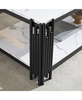 Streamdale Furniture Chic and Functional Wood and Metal Coffee Table with Dual-Tier Shelves