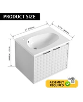 Sleek White Diamond-Pattern Vanity with Drop-Shaped Resin Sink and Metal Handles