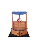 Pirate Ship Sandbox with Cover, Rudder, Storage Bench, and Seat
