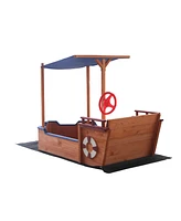 Streamdale Furniture Pirate Ship Sandbox with Cover, Rudder, Storage Bench, and Seat