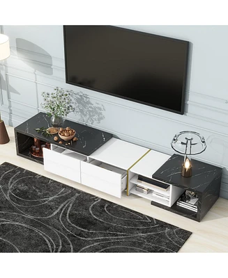 Simplie Fun Modern Extendable Tv Stand with Marble Design, Ample Storage, and Cable Management