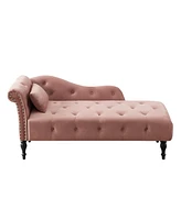 Streamdale Furniture 60" Velvet Chaise Lounge with Buttons, Nailhead Trim, and Pillow