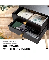 Sugift Midcentury Modern Bedside Table with 2 Drawers