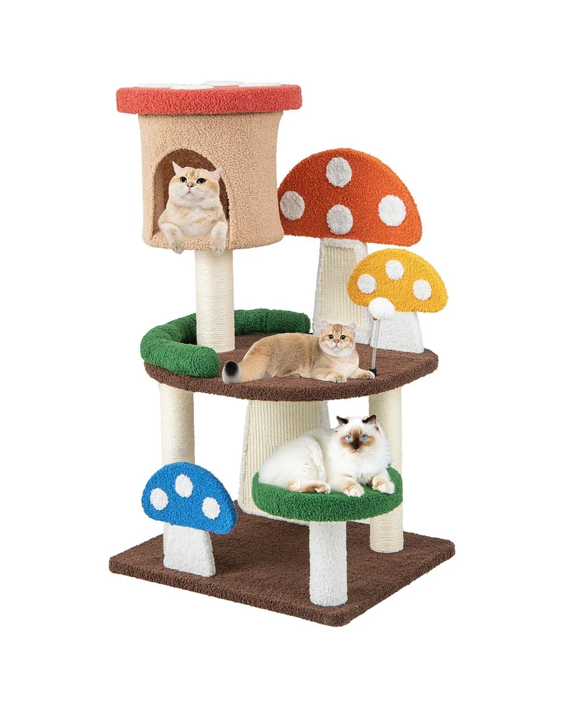 Givimo 4-In-1 Mushroom Cat Tree with Condo Spring Ball and Sisal Posts