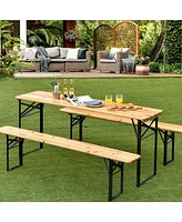 Sugift 3 Pieces Folding Wooden Picnic Table Bench Set