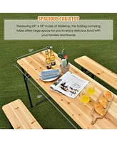 Sugift 3 Pieces Folding Wooden Picnic Table Bench Set