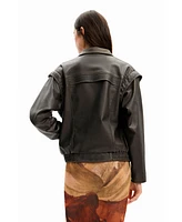 Desigual Women's Leather-effect detachable sleeve jacket