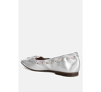 Rag & Co Marlow Metallic Eyelet Detail Bow Ballerinas