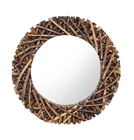 vidaXL Wall Mirror 23.6" Teak Round