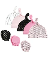 Hudson Baby Baby Girls Hudson Cotton Cap and Scratch Mitten Set, Xoxo, 0-6 Months