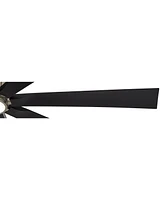 Possini Euro Design 70" Defender Large Modern Industrial Indoor Outdoor Ceiling Fan 8 Blade Led Light Remote Control Brushed Nickel Finish Black Blade