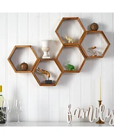 Slickblue 12" Wooden Hexagon Floating Honeycomb Shelve (Set of 5)