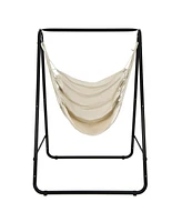 Sugift Hanging Padded Hammock Chair with Stand and Heavy Duty Steel