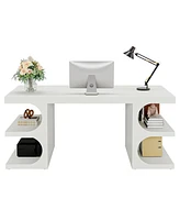 Tribesigns Wood Executive Desk, 62 Inches Computer Desk, Large Office Desk with Shelves, Extra Long Writing Desk for Home, Modern Individual Workstati